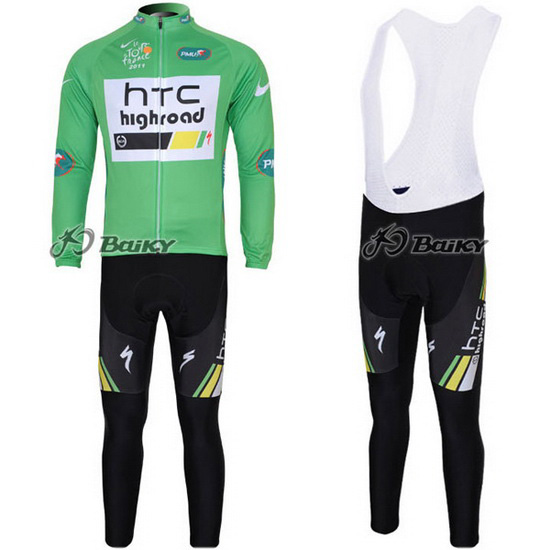 2011 Maillot HTC Highroad Tirantes Mangas Largas verde Y Blanco